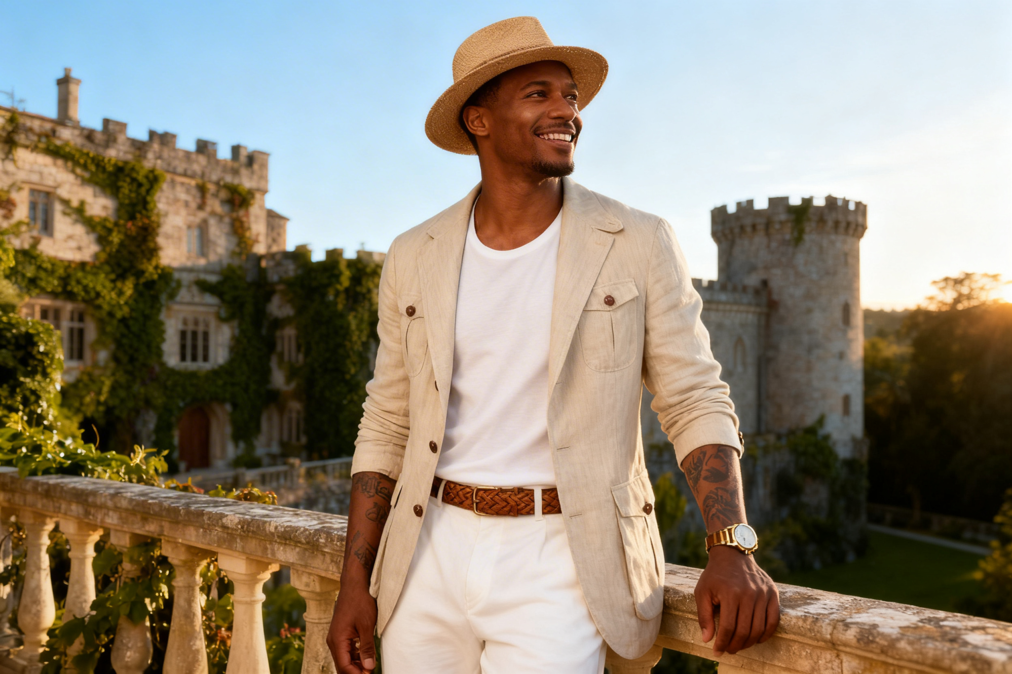 Men's 2 Colors Linen Safari Blazer, Multi Patch Pockets Notch Lapel Breathable Summer Casual Sport Coat