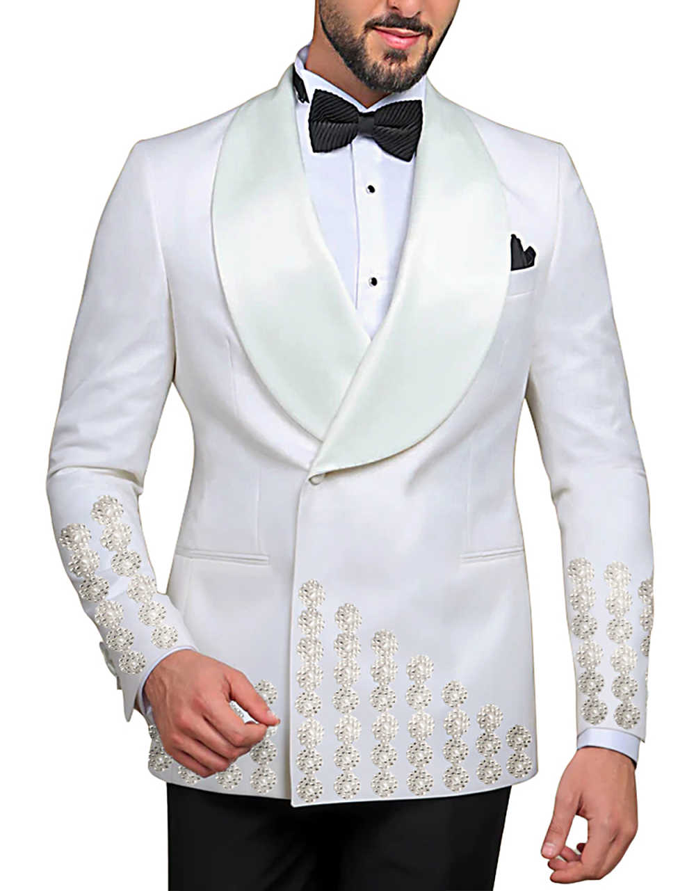 Men's Luxury Rhinestone Embellishments Tuxedo Blazer Shawl Lapel Double Breasted Prom Banquet Party Formal