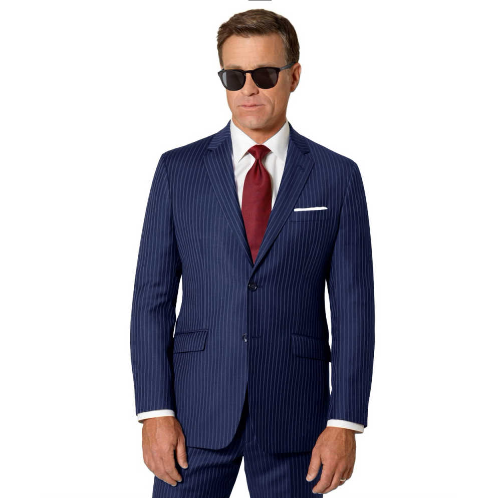 Men's Slim Fit Navy Pinstripe 2 Piece Suit, Two Button Business Formal Blazer & Trousers Set for Wedding Office