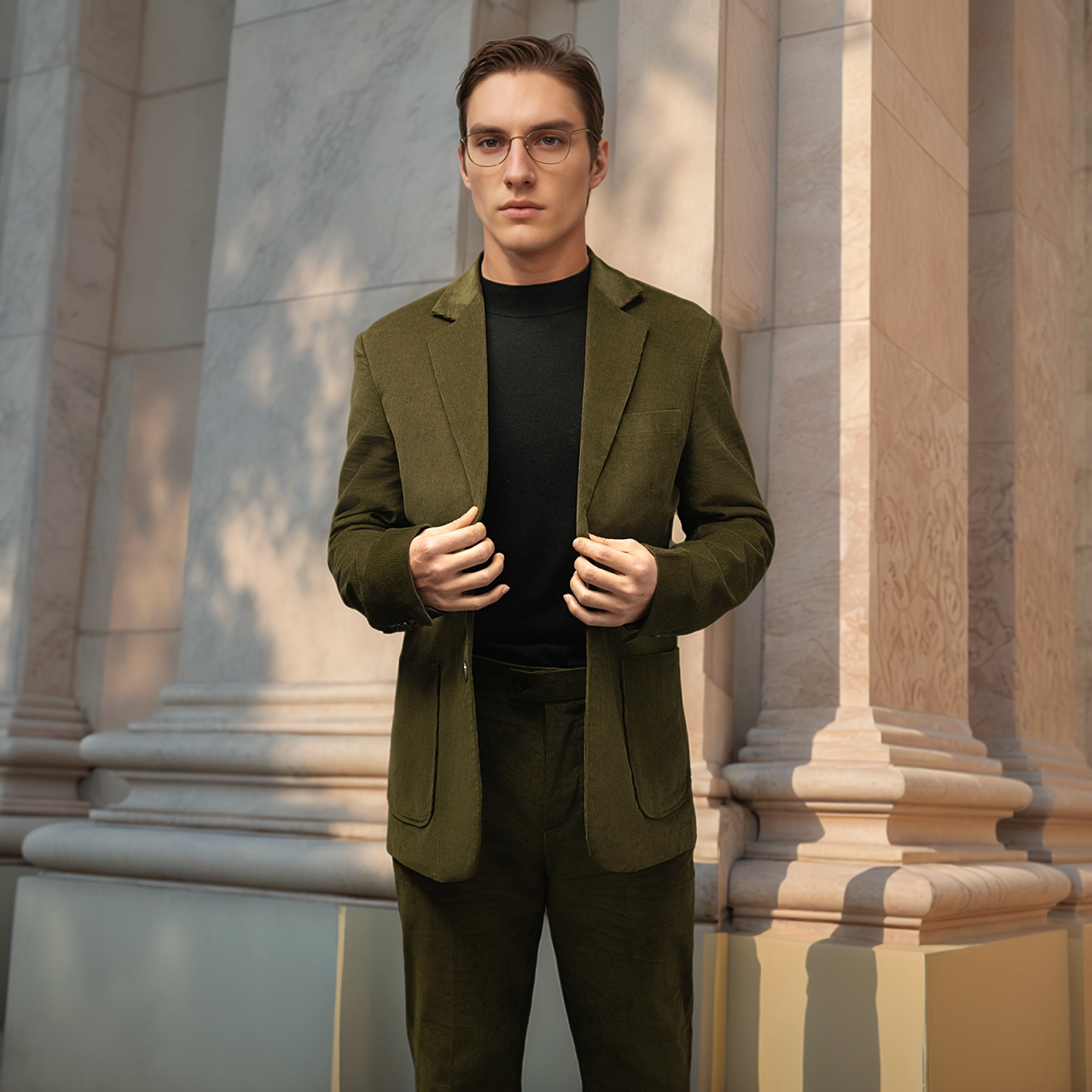 Men's Vintage Corduroy Suit 2 Piece Set, Loose Notch Lapel Blazer & Adjustable Waist Trousers