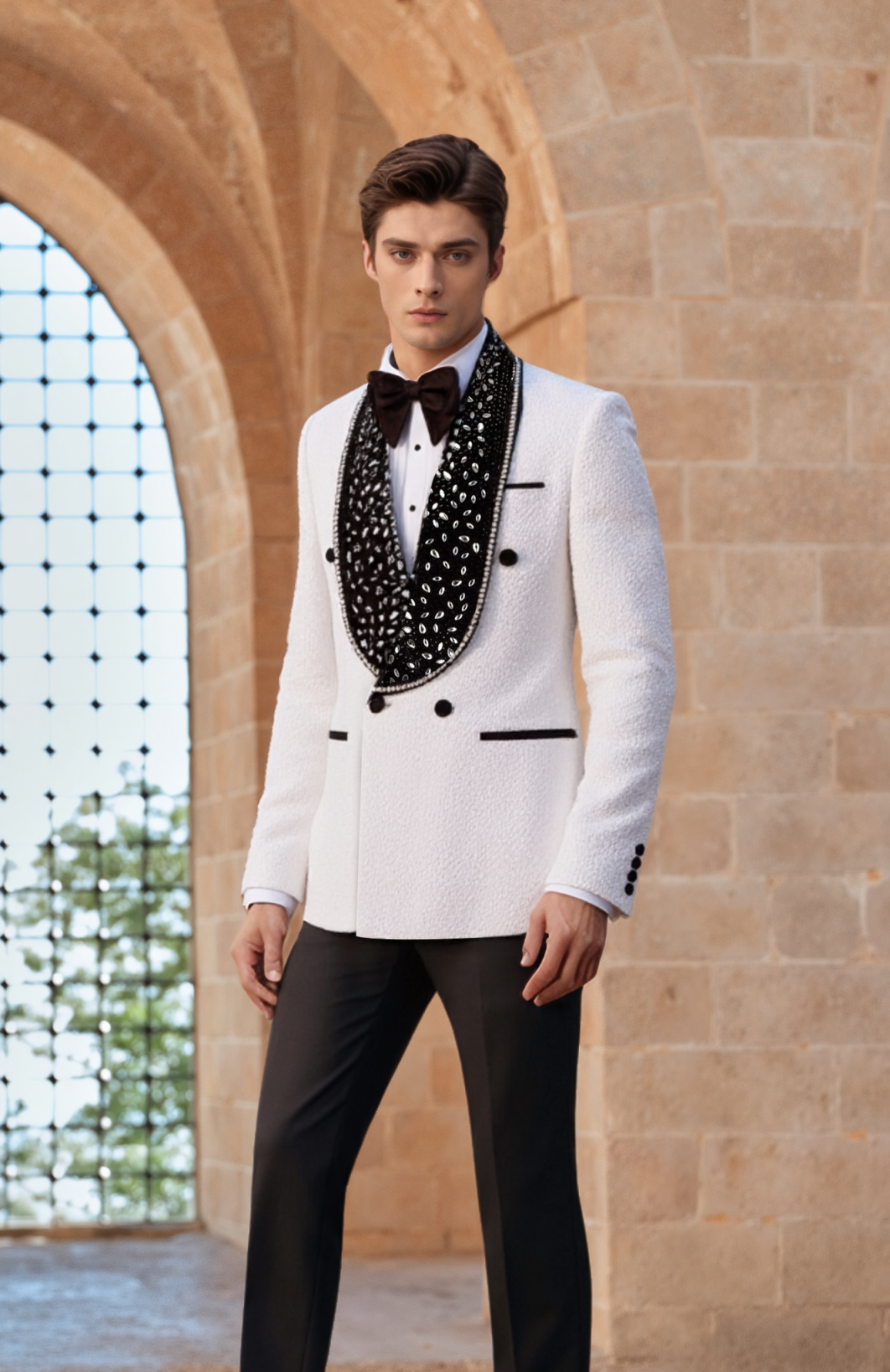 Men's Tuxedo Rhinestones Suits with Belt Slim Luxury Wedding Party Blazer Jacket Pants Suit Prom,Dinner Set