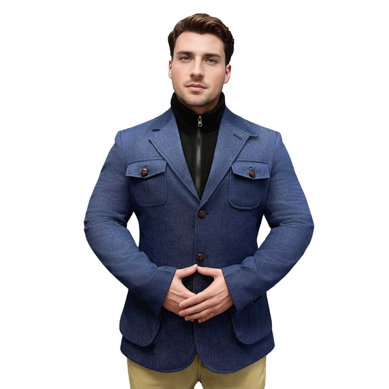 Men's Herringbone Twill Wool Blend Norfolk Jacket, Single Breasted Slim Fit Retro British Casual Sport Coat for Grooms