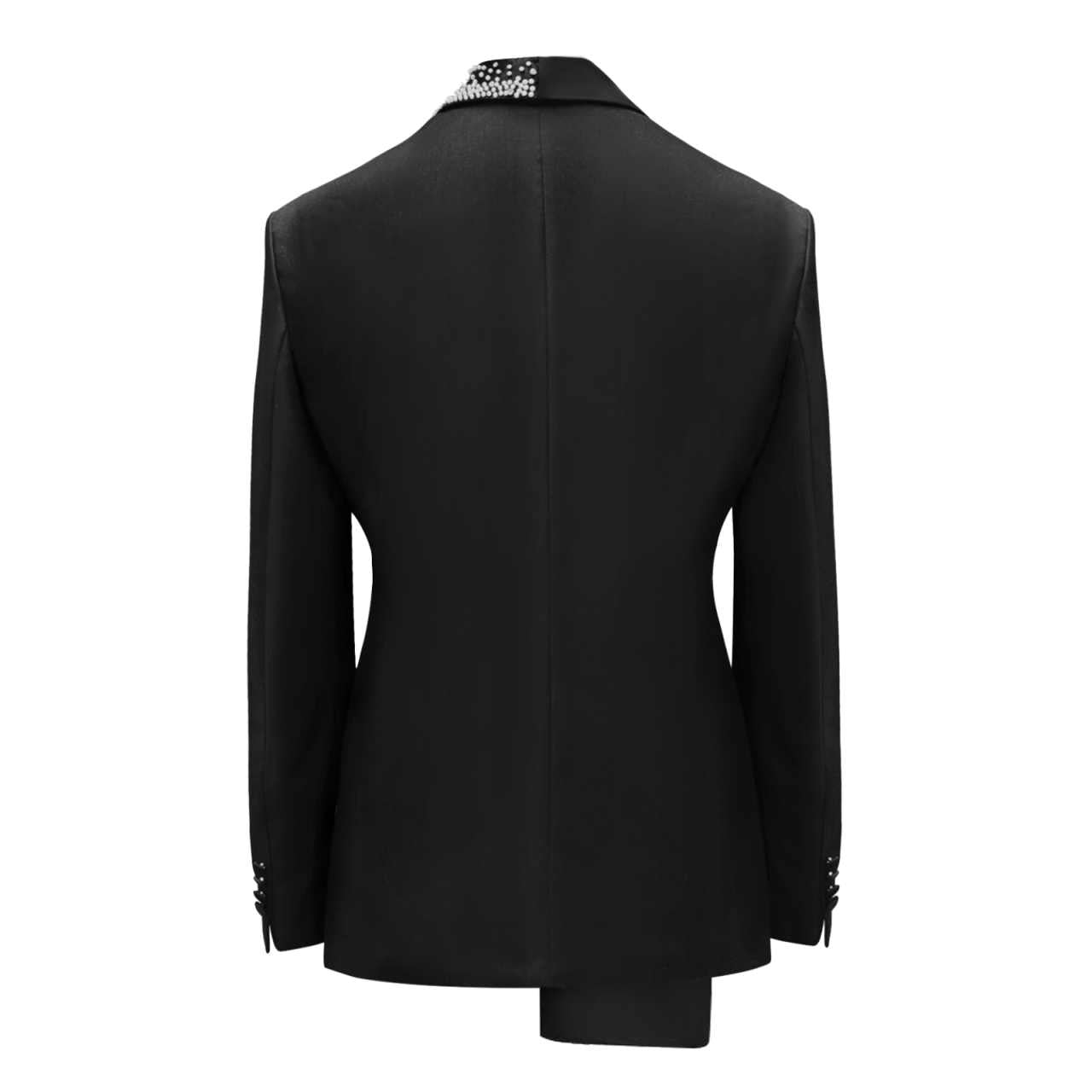 Men's Black Double Breasted Tuxedo Jacket with Gradient Waterfall Rhinestone Peak Lapel, Slim Formal Blazer for Groom Wedding Banquet Stage