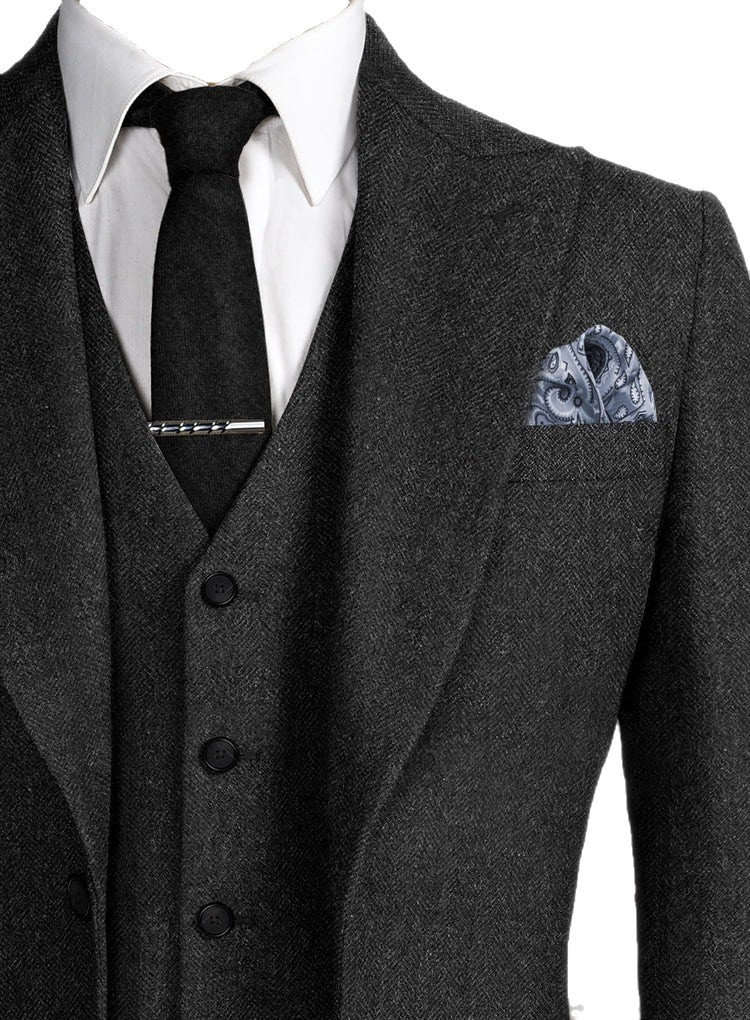 Men's Vintage Herringbone Tweed 3 Piece Suit with Matching Flat Cap