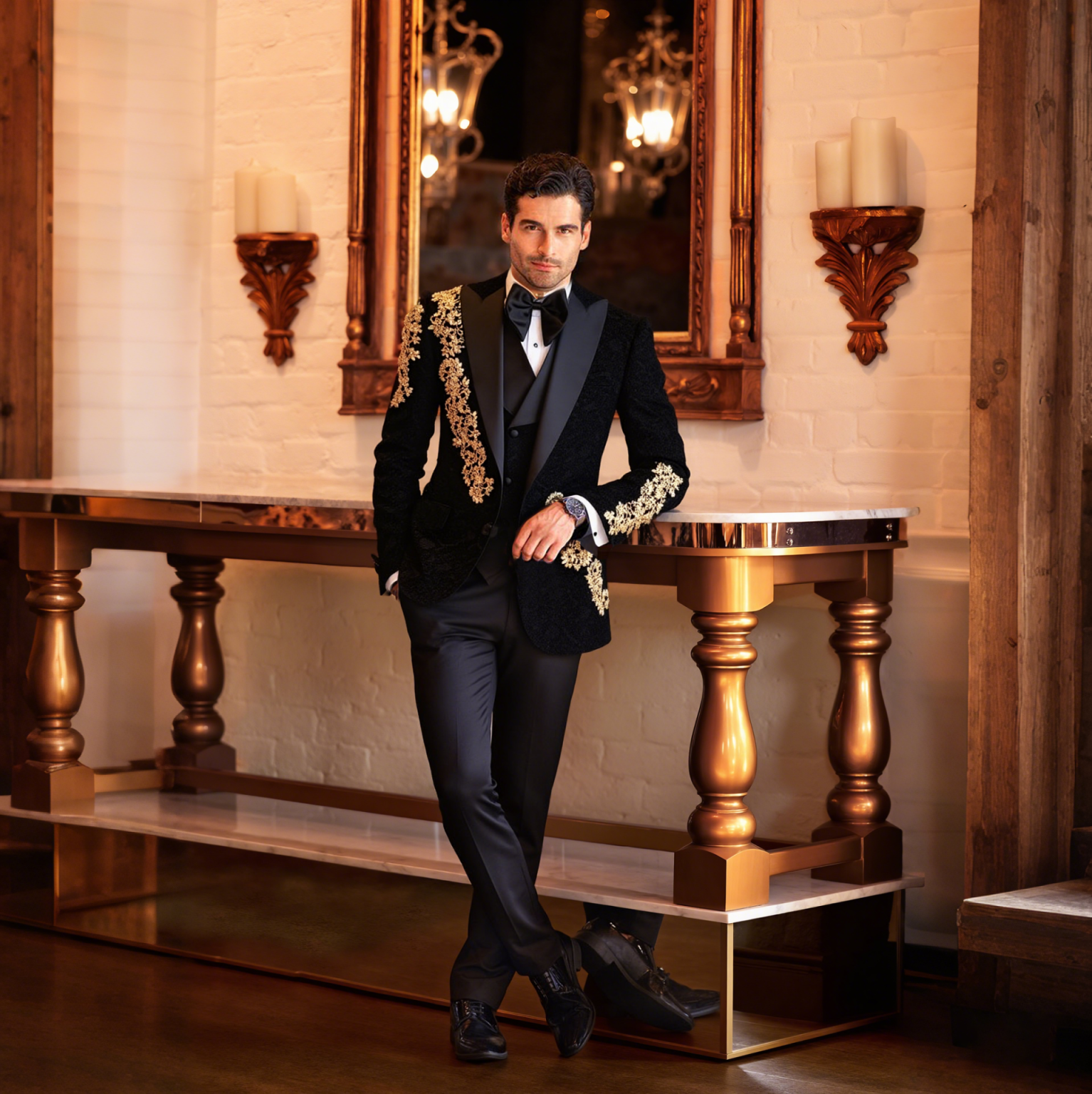 Men's Luxury Jacquard 3-Piece Suit with Rhinestone Slim Fit and Pointed Lapel, Suit Jacket, Vest, and Trousers Set, Suitable for Proms and Parties
