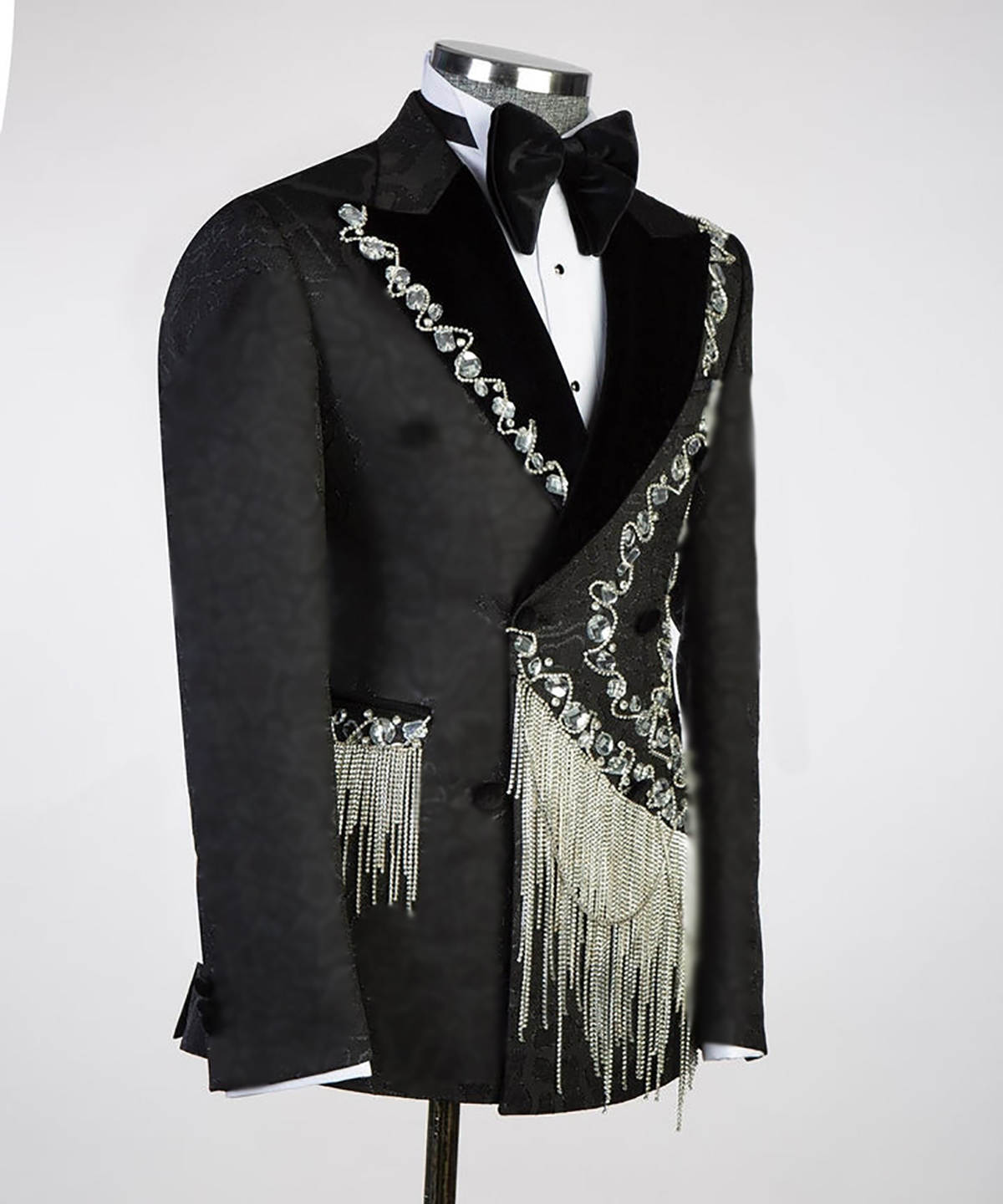 Men's Tuxedo Suits with Rhinestone Shiny Double Breasted Blazer Prom Slim Jacket Pants Set for Wedding,Party,Dinner