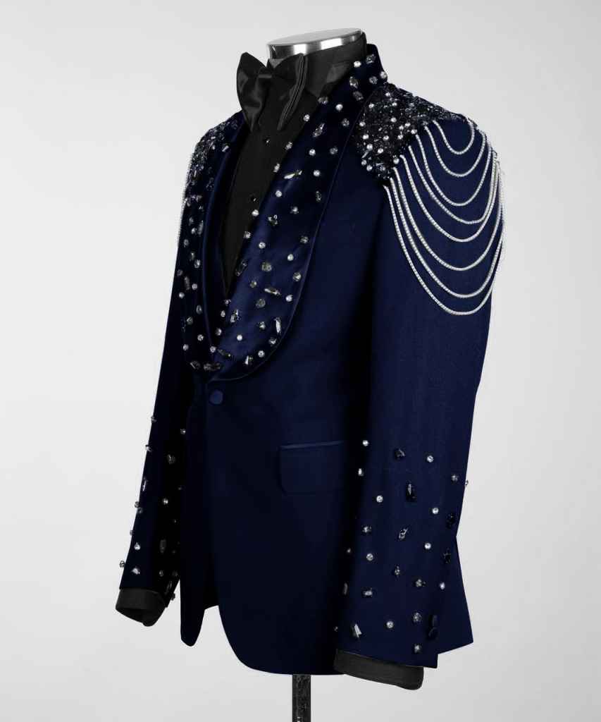 3 Piece Men's Tuxedo Suit with Rhinestones Luxury Prom Blazers Set | Slim Shawl Lapel Jacket Vest Pants Suit for Homecoming, Wedding, Party, Dinner