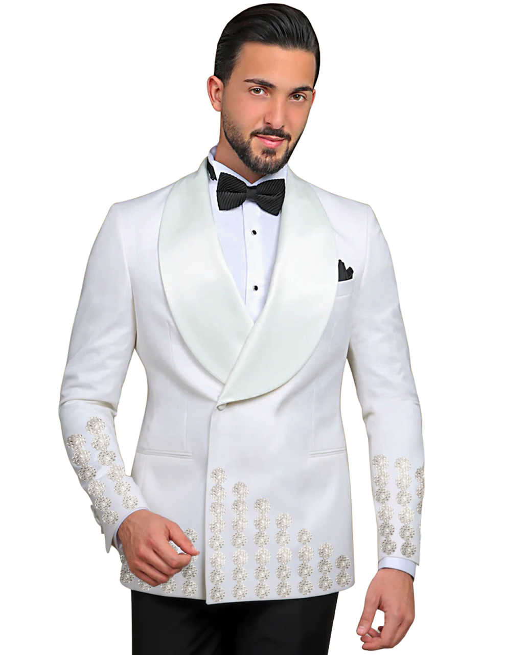 Men's Luxury Rhinestone Embellishments Tuxedo Blazer Shawl Lapel Double Breasted Prom Banquet Party Formal