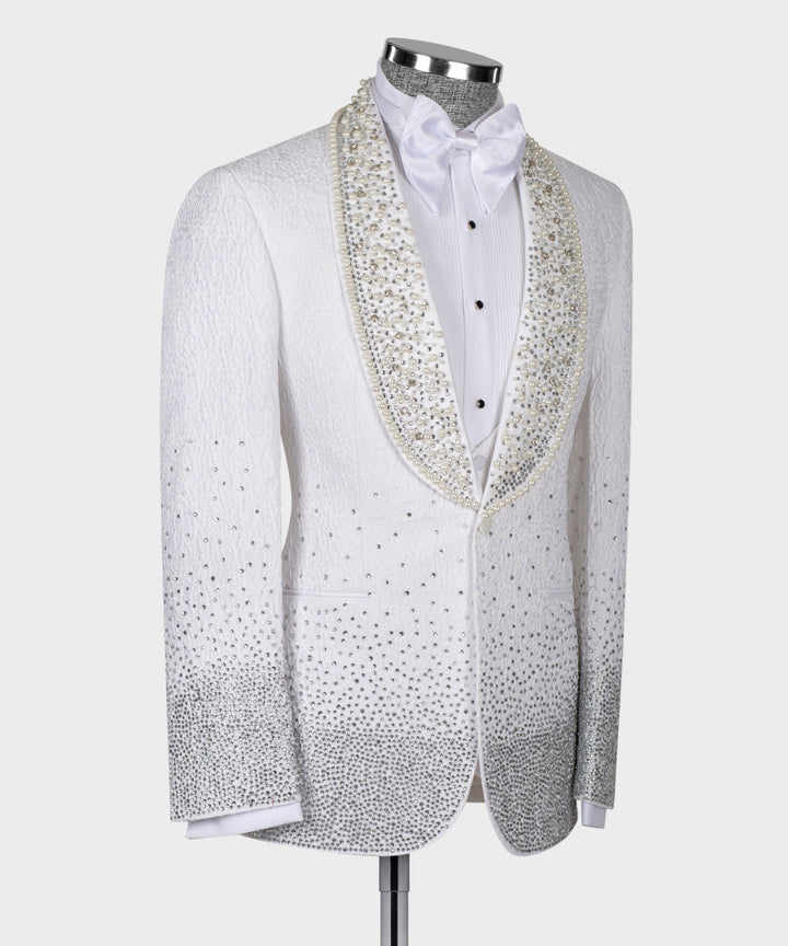 Men's Jacquard Tuxedo Blazer with Beads Crystal for Wedding | Slim Fit, Single-Breasted Party Blazer with rhinestone for Gala,Dinner,Party,Prom, Homecoming