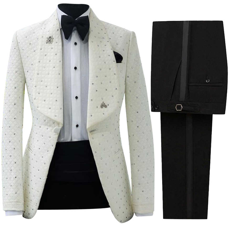 Men's 2-Piece Slim Fit Rhinestone Shawl Lapel Tuxedo Set: Jacket & Pants for Proms, Parties & Banquets
