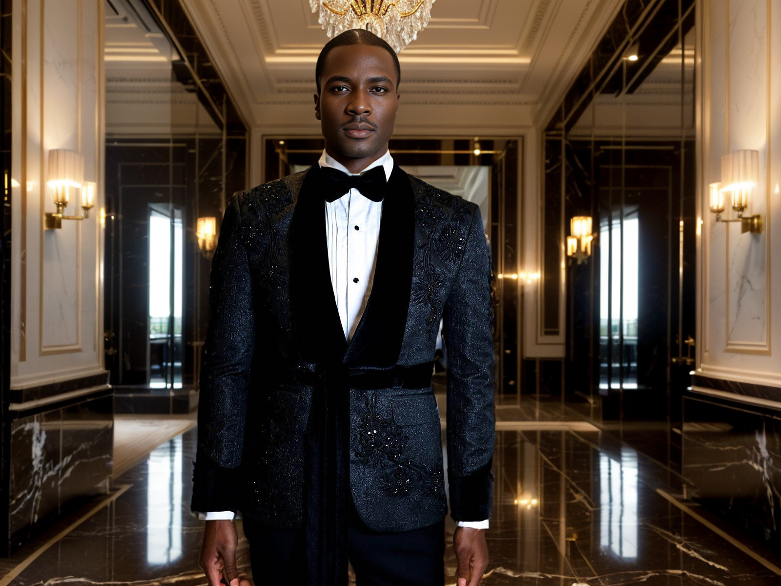 Men Luxury Velvet Lapel Embroidered Sequin Tuxedo Jacket, Formal Wedding Groom Suit Coat for Host Stage Performance Party