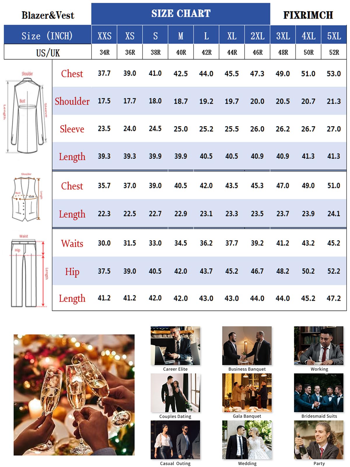 Men's 3-Piece Classic Tailcoat Tuxedo Suit