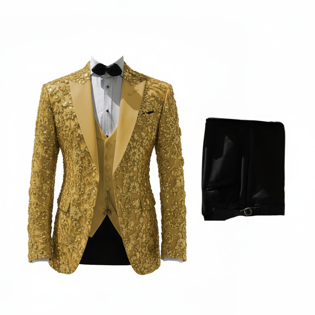 Men's 2-Piece Beaded Floral Sequin Tuxedo Suit