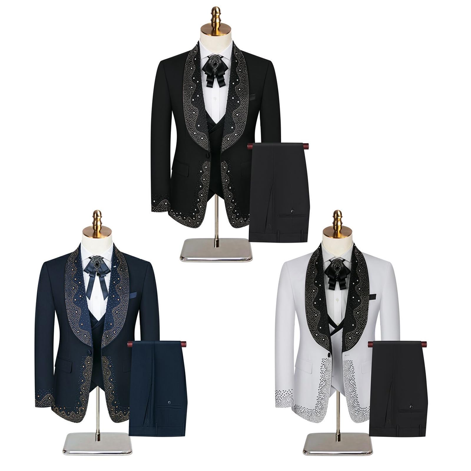 Men's 3-Piece Rhinestone Shawl Lapel Tuxedo Suit