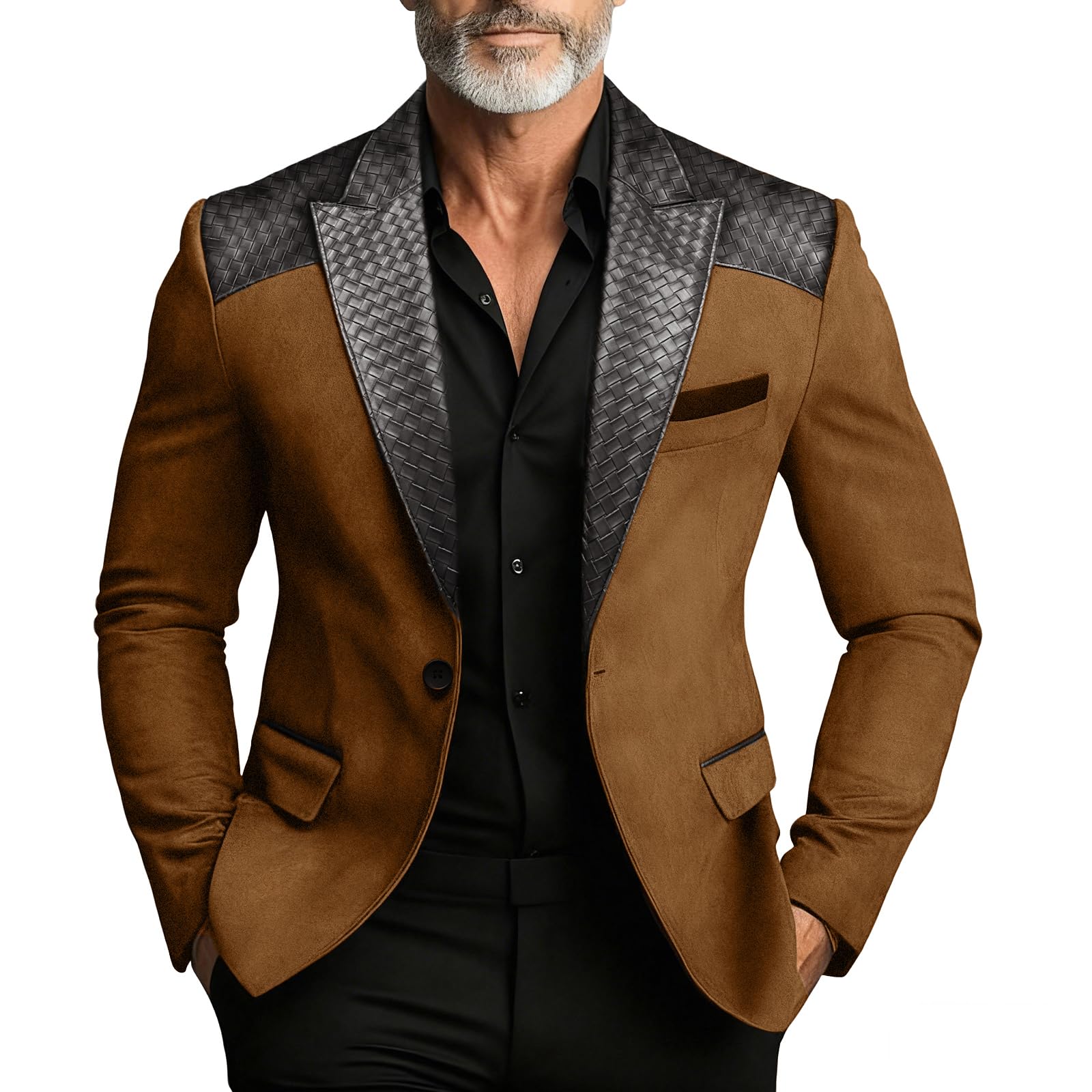 Vintage Suede Blazer with Leather-Textured Trim