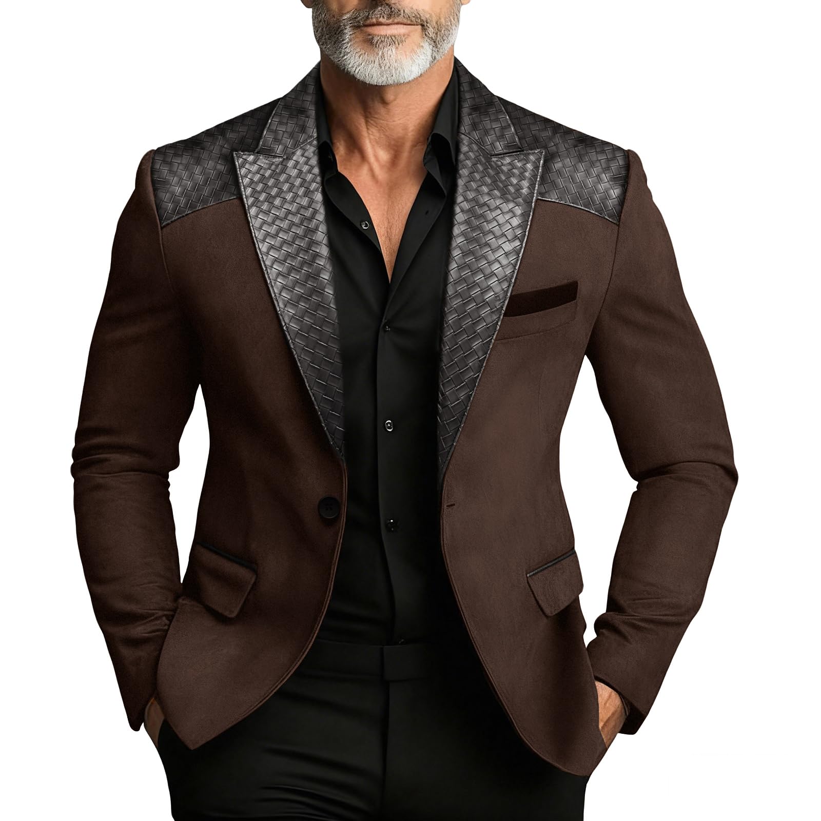 Vintage Suede Blazer with Leather-Textured Trim