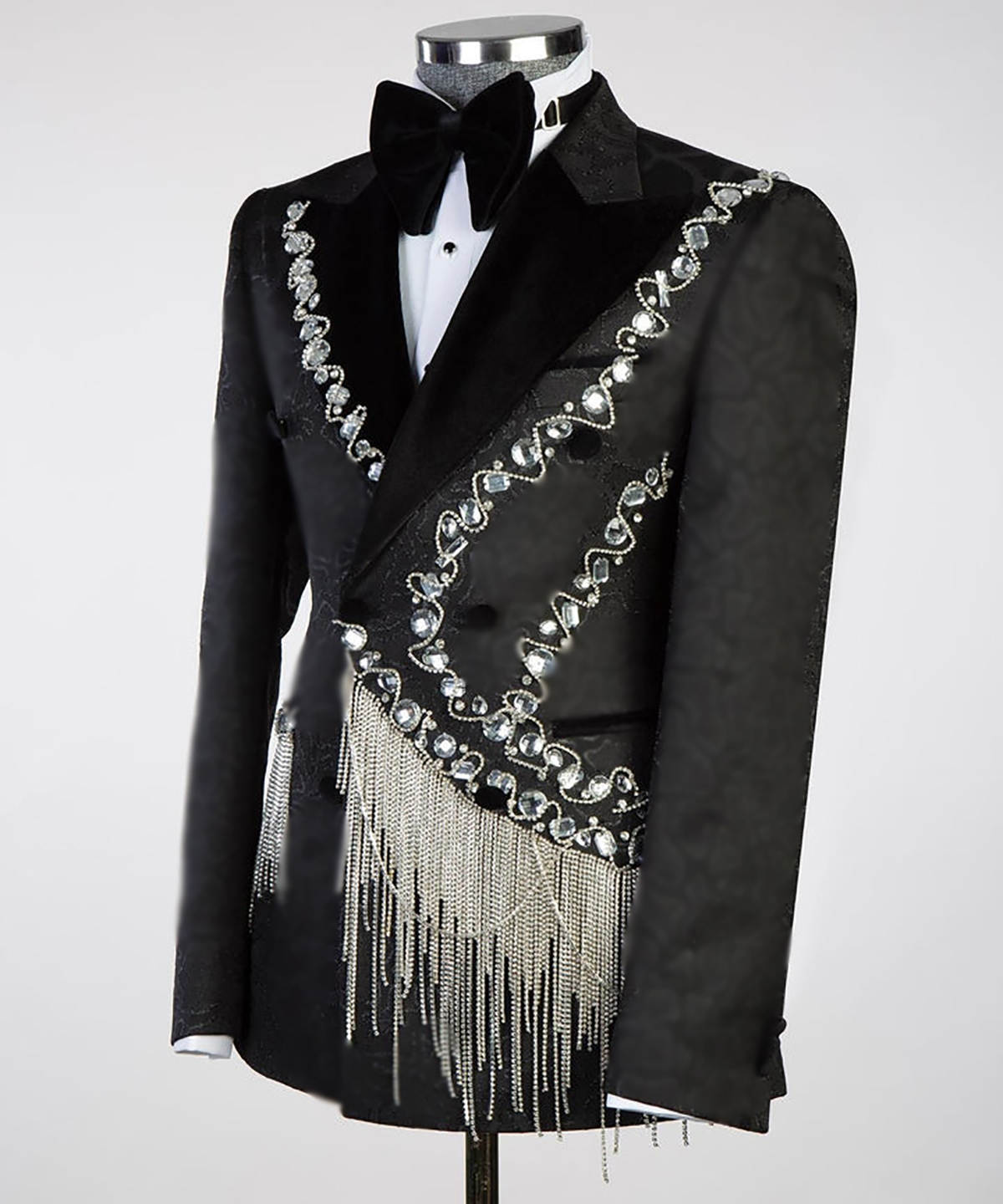 Men's Tuxedo Suits with Rhinestone Shiny Double Breasted Blazer Prom Slim Jacket Pants Set for Wedding,Party,Dinner