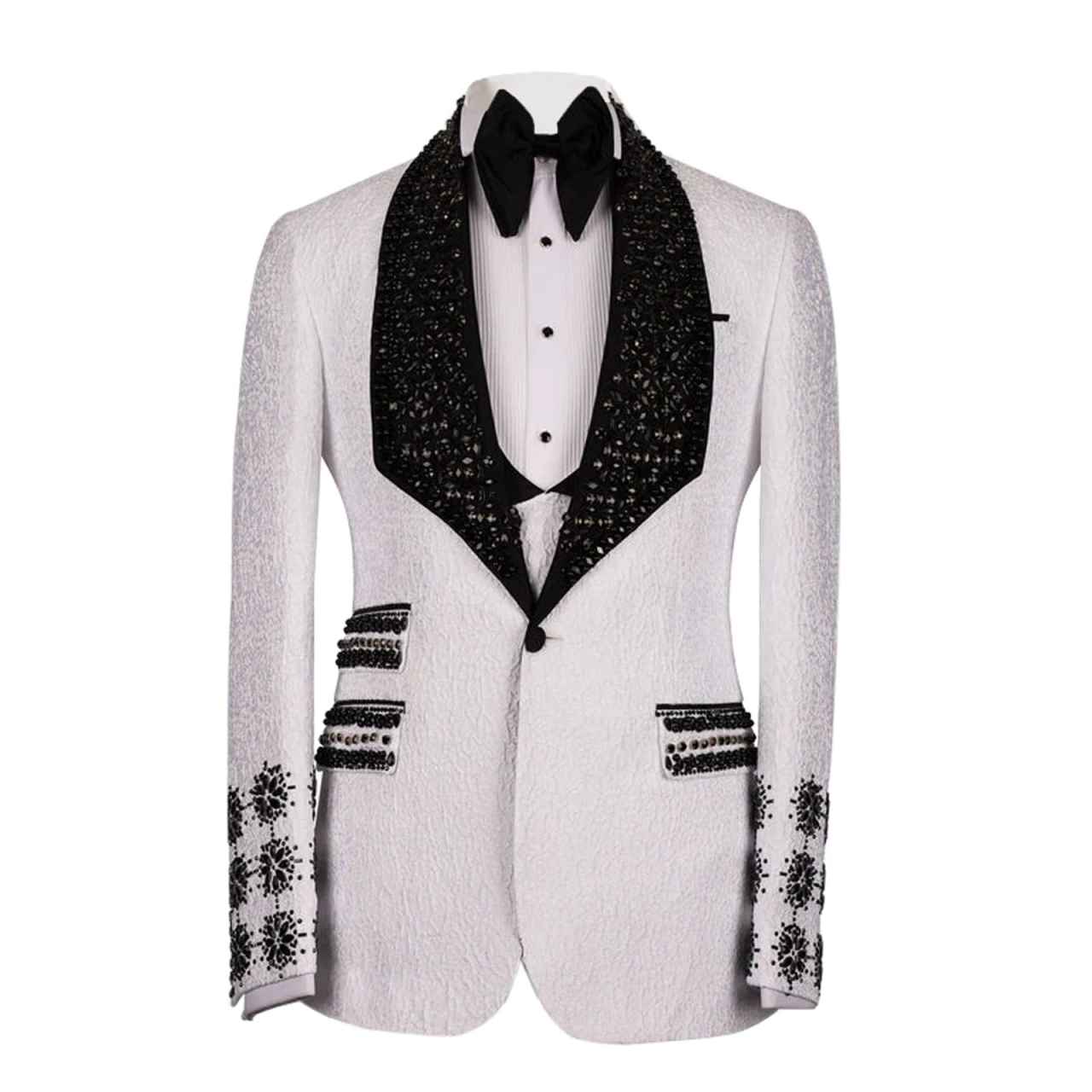 Slim Jacquard Tuxedo Jacket with Handcrafted Rhinestone, Formal Wedding & Prom Suit