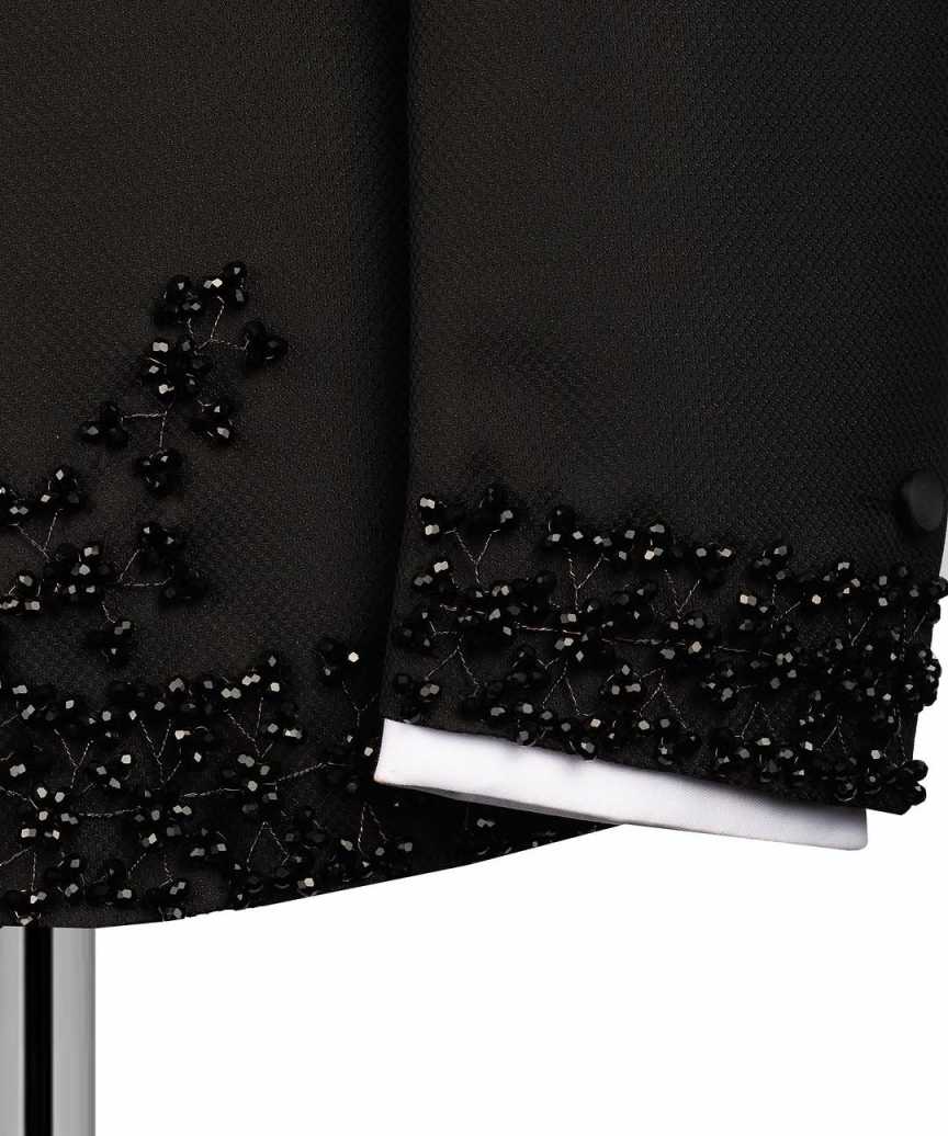 Men's Black Tuxedo with Flower Applique Beaded Tuxedo Slim Fit Shawl Lapel Blazer for Dinner Prom Wedding