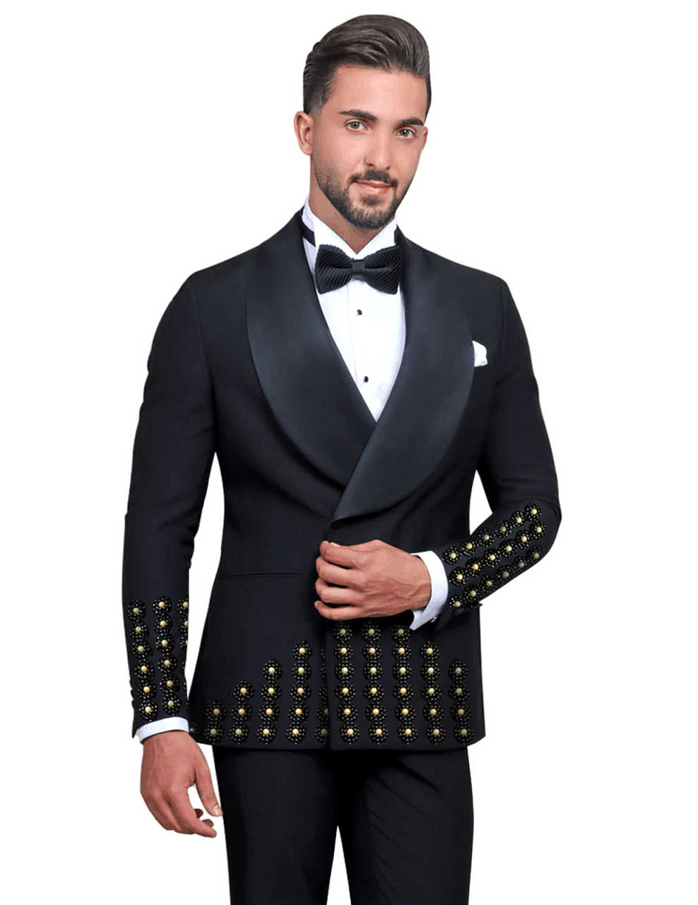 Men's Luxury Rhinestone Embellishments Tuxedo Blazer Shawl Lapel Double Breasted Prom Banquet Party Formal