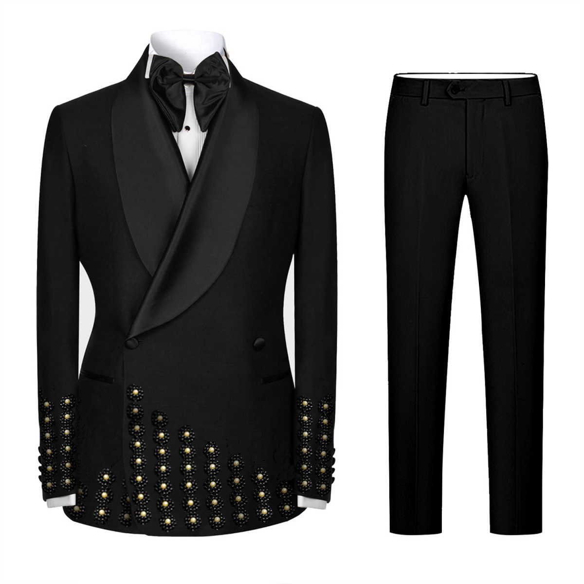 Men's Luxury Rhinestone Embellishments Tuxedo Blazer Shawl Lapel Double Breasted Prom Banquet Party Formal