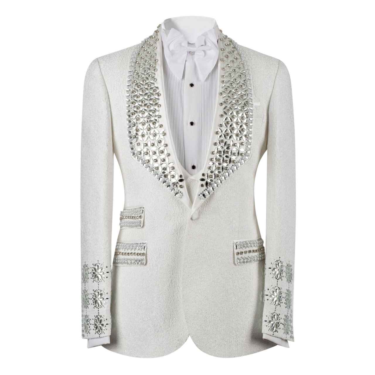 Slim Jacquard Tuxedo Jacket with Handcrafted Rhinestone, Formal Wedding & Prom Suit