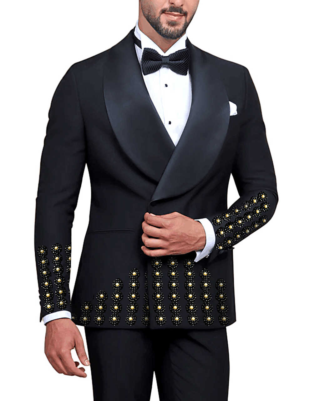Men's Luxury Rhinestone Embellishments Tuxedo Blazer Shawl Lapel Double Breasted Prom Banquet Party Formal
