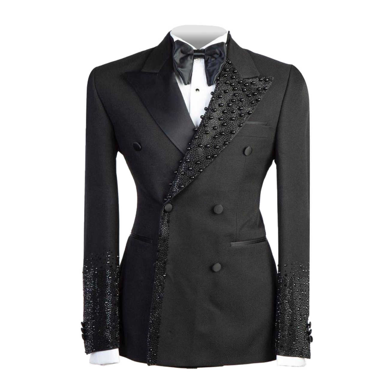 Men's Luxury Tuxedo Slim Fit Wedding Groom Men Black and Gold Sequin Peaked Lapel for Prom Party Dinner
