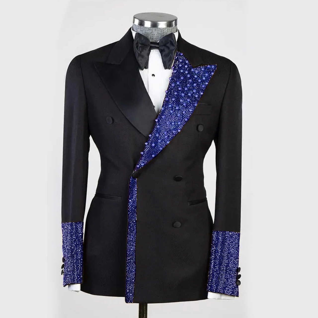 Men's Luxury Tuxedo Slim Fit Wedding Groom Men Black and Gold Sequin Peaked Lapel for Prom Party Dinner