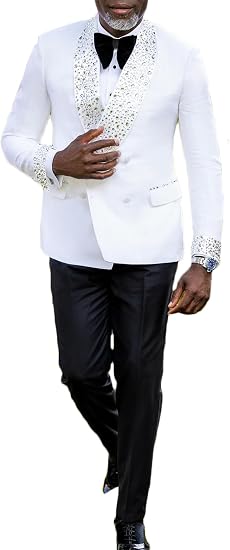 2 Piece Men's Suits with Rhinestones Groom Wedding Tuxedo Double Breasted Blazer Jacket Pants Formal Party Prom Set