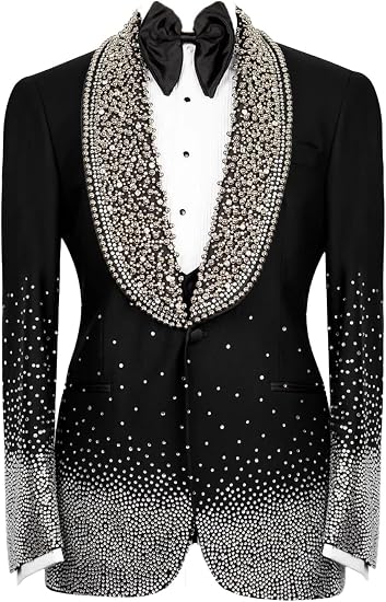 Men's Jacquard Tuxedo Blazer with Beads Crystal for Wedding | Slim Fit, Single-Breasted Party Blazer with rhinestone for Gala,Dinner,Party,Prom, Homecoming