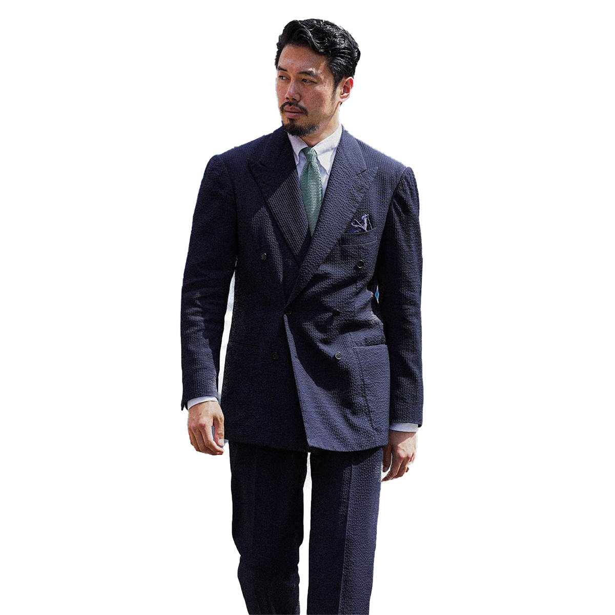 Seersucker Two Piece Double Breasted Men's Suit Wedding 2026 Peak Lapel Beach Evening Suit Customized trajes para hombre