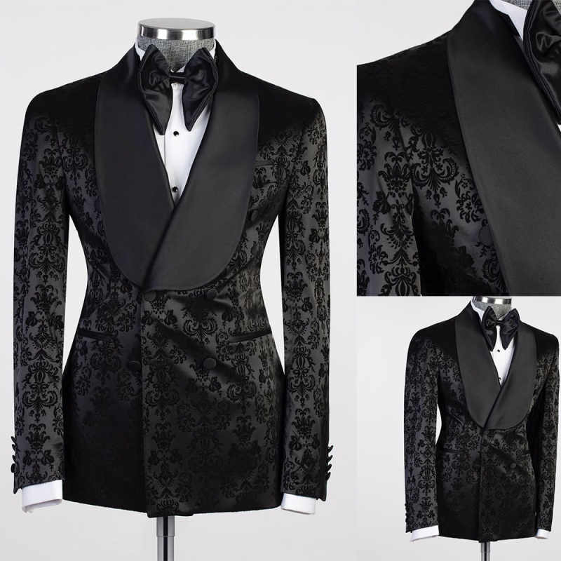 Retro Men Suits Tailor-Made 1 Piece Shawl Lapel Jacket Jacquard Only the Blazer Double Breasted Groom Customized Coat