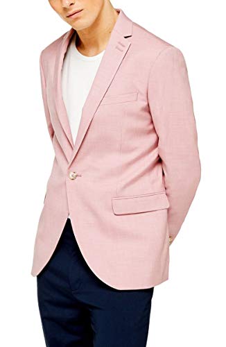 Men's Light Pink Fine Check Single Breasted Blazer, Notch Lapel Slim Fit Casual Light Business Sport Coat