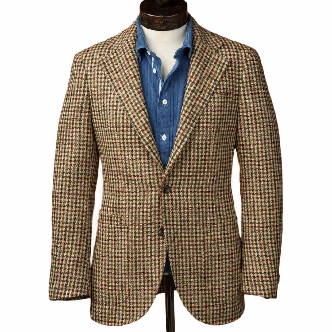 Men's Houndstooth Sports Blazer Tweed Norfolk Jacket Slim Casual Single Breasted Jackets Vintage British Groom Coat