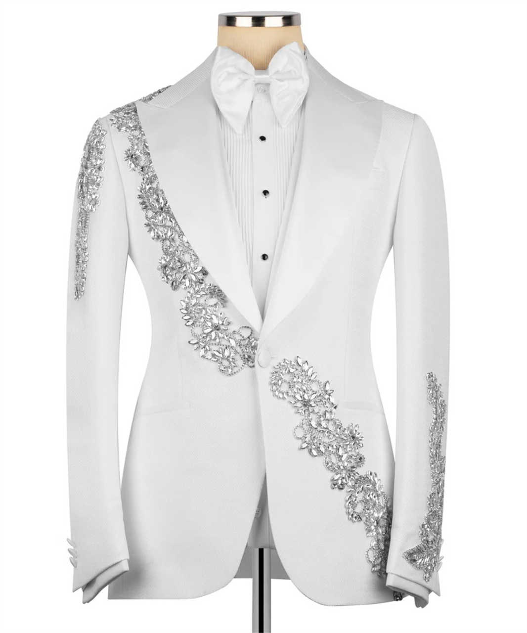 4 Pieces Men's Tuxedo Suits Slim Luxury Rhinestones Blazer Vest Pants with Tie Set for Wedding,Prom,Party,Dinner