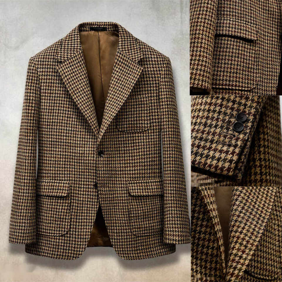 Vintage Wedding Tuxedos Houndstooth Single Breasted Men Suit Classic Notched Lapel Evening Prom Groom Blazers Customized