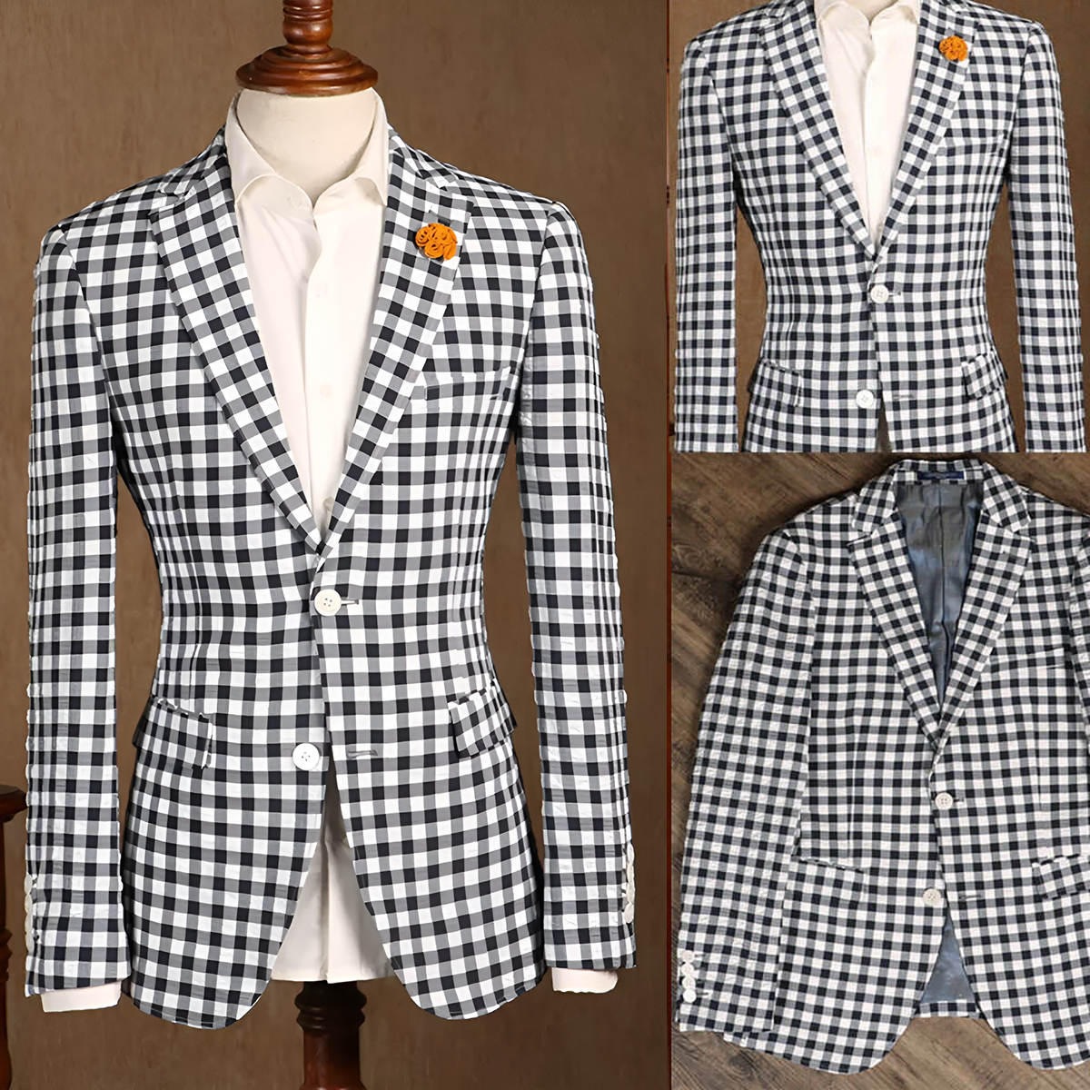 Modern Black White Check Plaid Summer Men Suits Single Breasted Business 2 Button Sports Blazer Jacket Slim Fit Party Customized