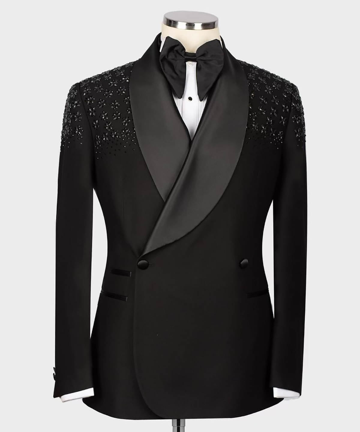 Mens Luxury Pearls Tuxedo Slim Fit Shawl Lapel Wedding Dinner Jacket Party Prom Wedding Blazer Jacket