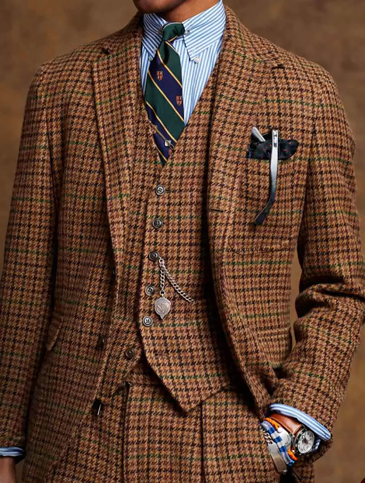Classic Tweed Plaid Houndstooth Suit Men 3 Piece Single Breasted Business Blazer Outfit Customized Groom Banquet Wedding Tuxedos