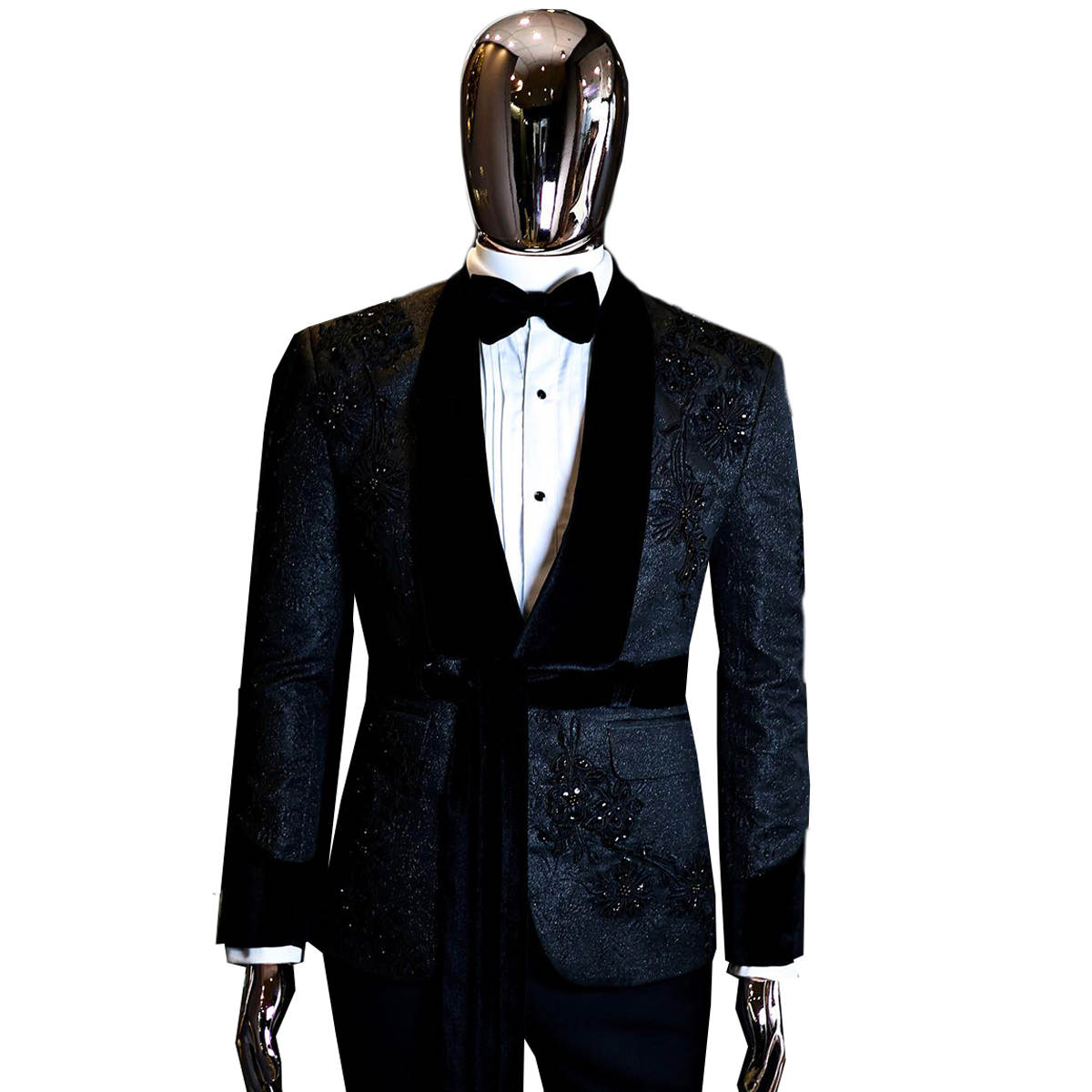 Men's Embroidered Sequin Tuxedo — Velvet Shawl Lapel Slim Fit | MANVISS