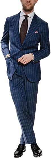 Ulnomio Men's Stripe Two Pieces Suit Peak Lapel Single Breasted Button Jacket Pants for Prom/Business/Casual