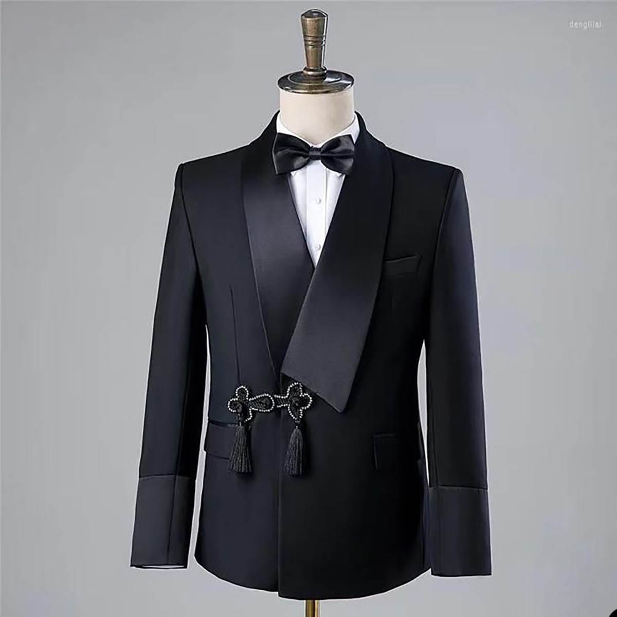 Gorgeous Disc Screw Thread Men Suit Wedding Tassel Shawl Lapel One Buttons Groom Tuxedo Slim Fit Suits 2 Piece