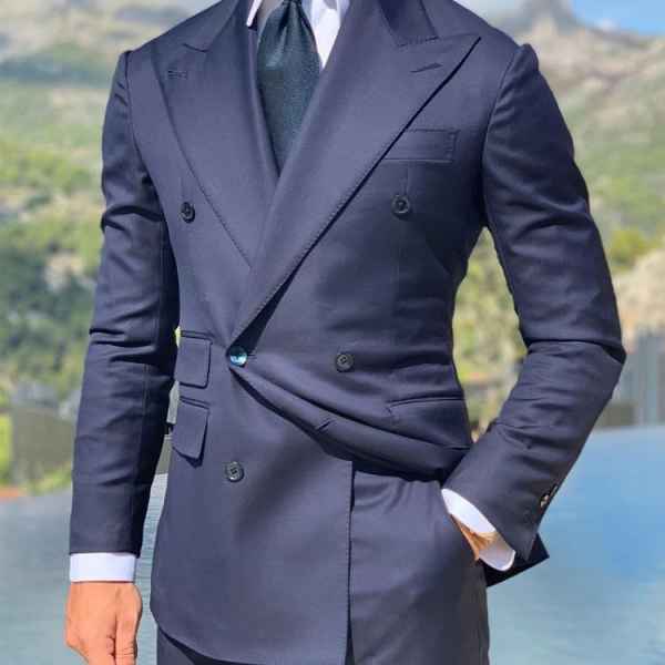 Navy Blue Double Breasted Jacket Only Costume Homme Men Suits Tuxedo Groom Wedding Slim Fit Blazer An Pants2 Piece