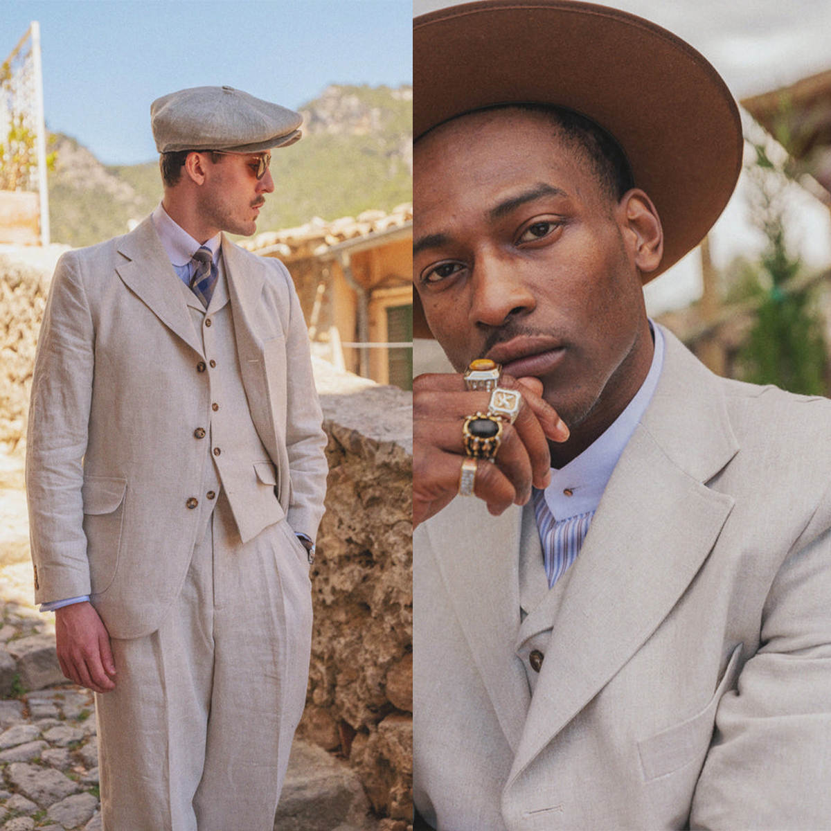 Men Natural Beige Linen Three Piece Suit Notch Lapel Vintage Casual Suit Jacket Vest Pants Summer Wedding Business Outfit