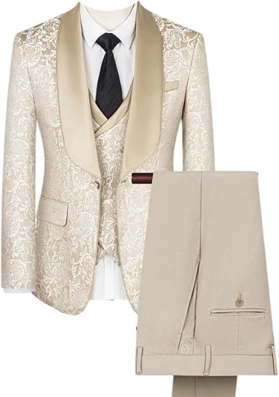 Three-piece Sets Men Printed Turn Down Collar Male Outfit British Style Slim Wedding Suit