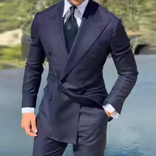 Navy Blue Double Breasted Jacket Only Costume Homme Men Suits Tuxedo Groom Wedding Slim Fit Blazer An Pants2 Piece
