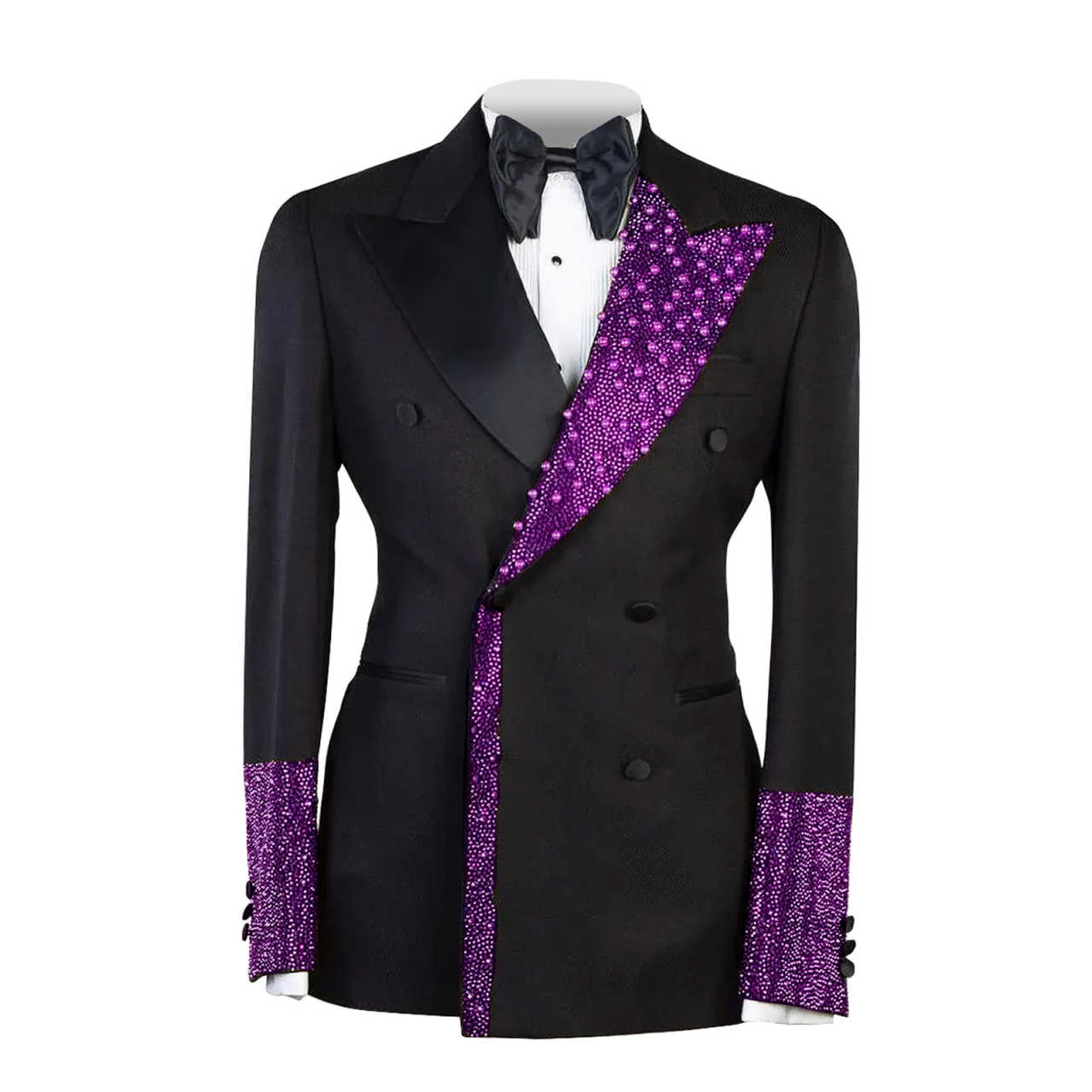 Men's Luxury Tuxedo Slim Fit Wedding Groom Men Black and Gold Sequin Peaked Lapel for Prom Party Dinner