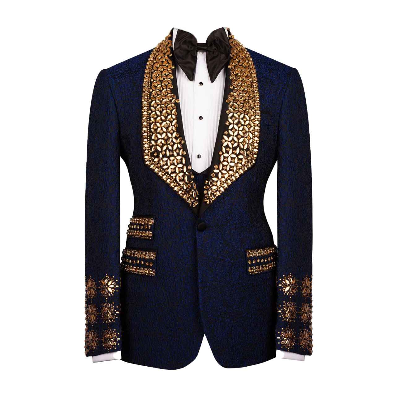 Slim Jacquard Tuxedo Jacket with Handcrafted Rhinestone, Formal Wedding & Prom Suit