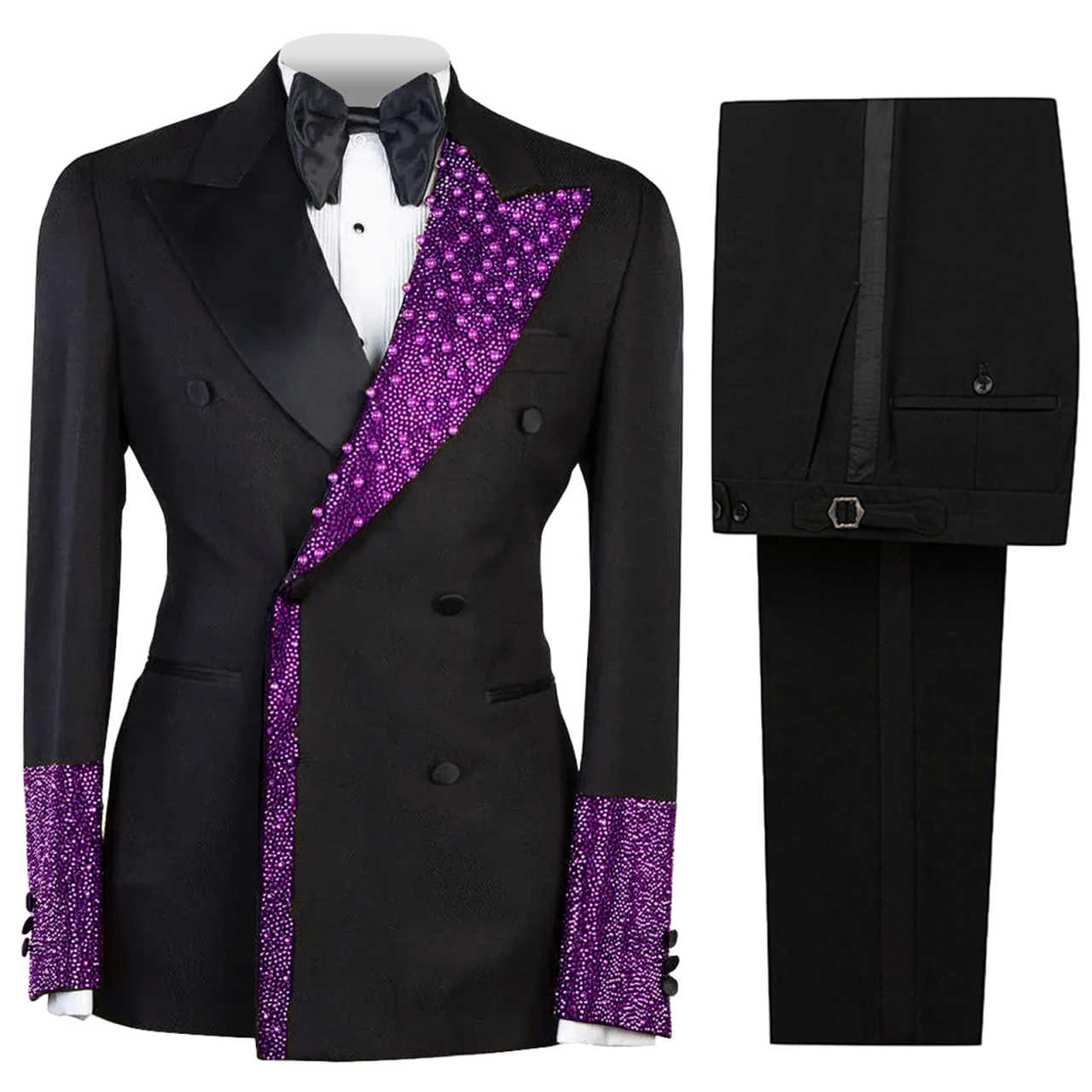 Men's Luxury Tuxedo Slim Fit Wedding Groom Men Black and Gold Sequin Peaked Lapel for Prom Party Dinner